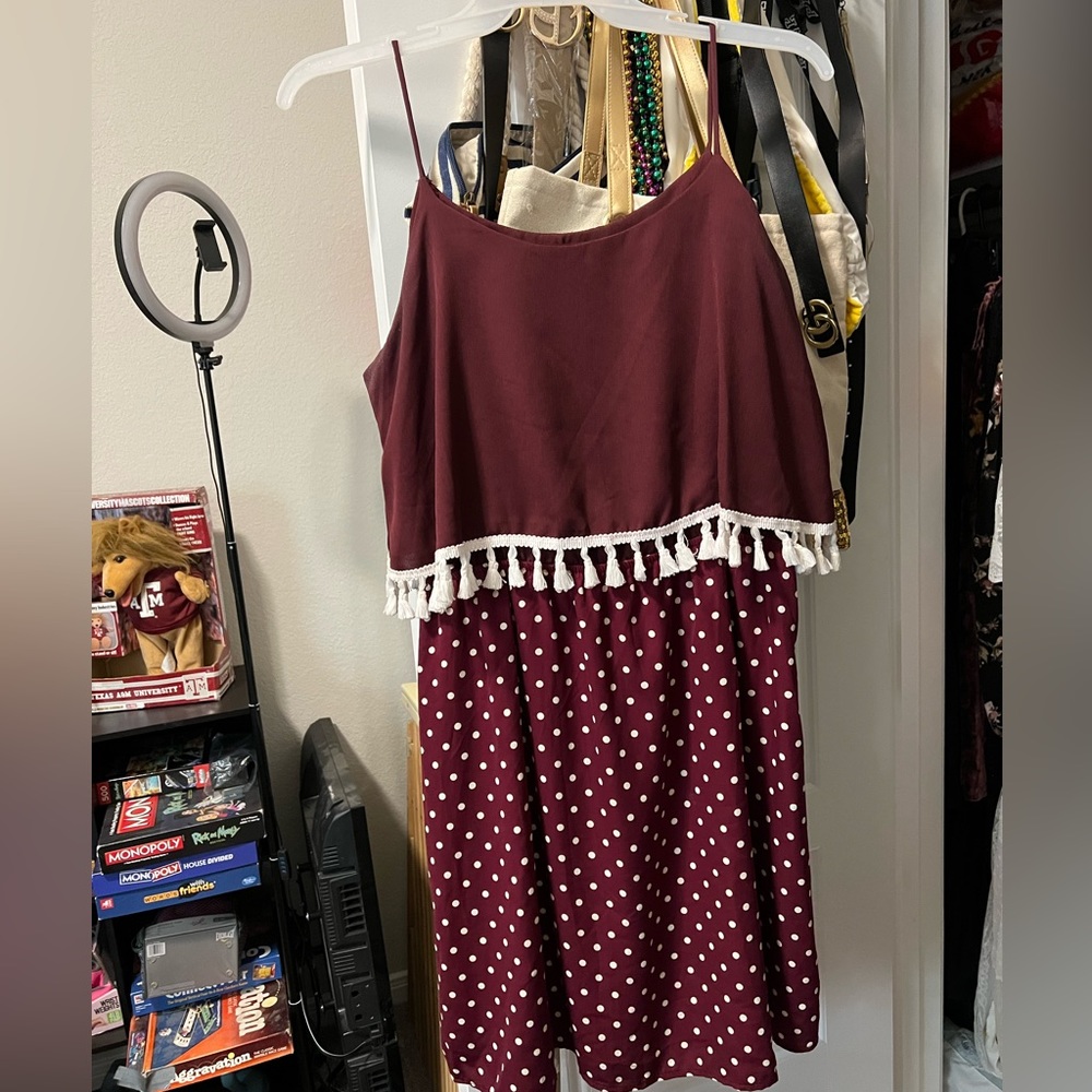 Maroon and white spaghetti strap dress